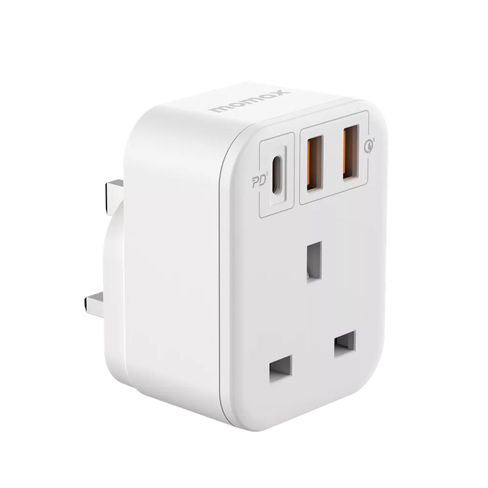 MOMAX - OnePlug - Extension Plug Socket Extender - USB-C & 2x USB - White