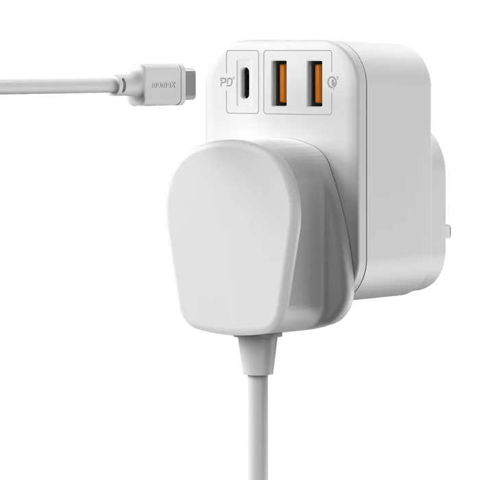 MOMAX - OnePlug - Extension Plug Socket Extender - USB-C & 2x USB - White
