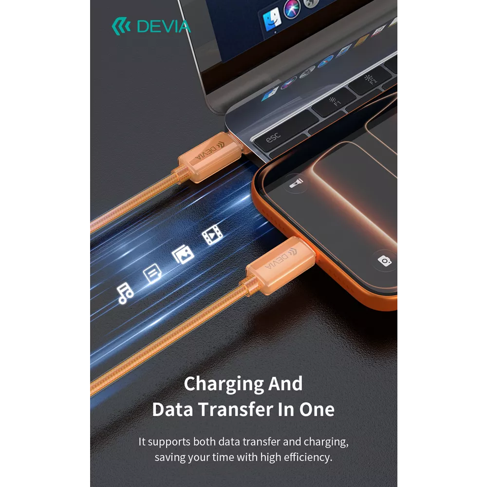 Devia - 1.5m (60W) Woven Braided Power Delivery - USB-C to USB-C Cable - Orange