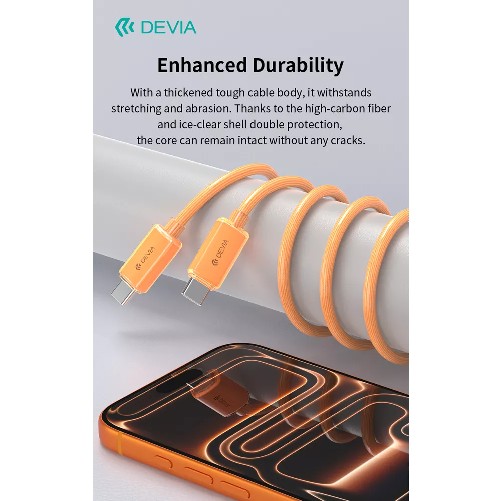 Devia - 1.5m (60W) Woven Braided Power Delivery - USB-C to USB-C Cable - Orange