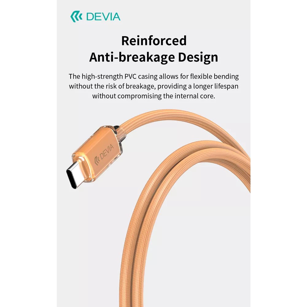 Devia - 1.5m (60W) Woven Braided Power Delivery - USB-C to USB-C Cable - Orange