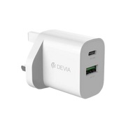 Devia - 20W Dual USB-C Power Delivery & USB Qualcomm 3-Pin UK Charging Plug - White