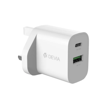 Devia - 20W Dual USB-C Power Delivery & USB Qualcomm 3-Pin UK Charging Plug - White