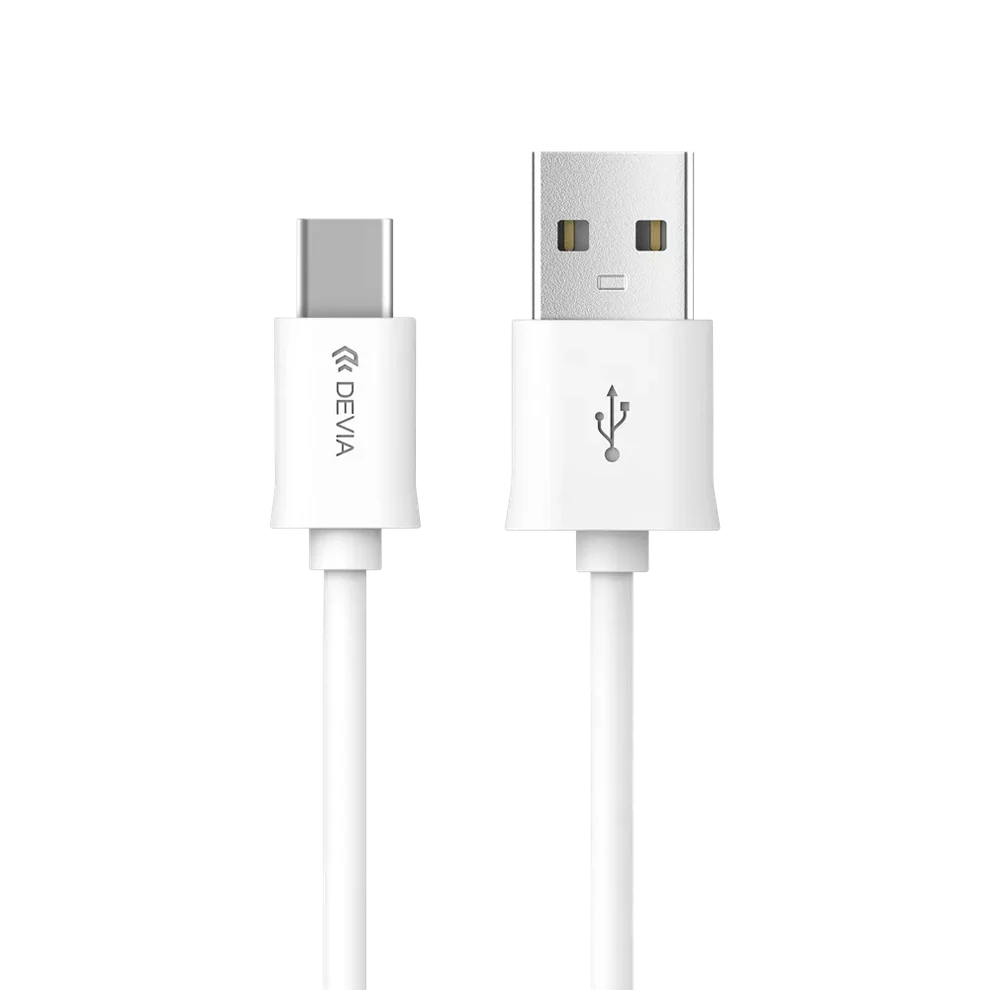 Devia Charging Cable - 2m (2.1A) USB-A to USB-C Cable - White (NOT USB-C Apple Devices)