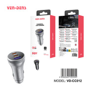 Ven-Dens - 3 Port 90W Powerful Car Charger - Silver