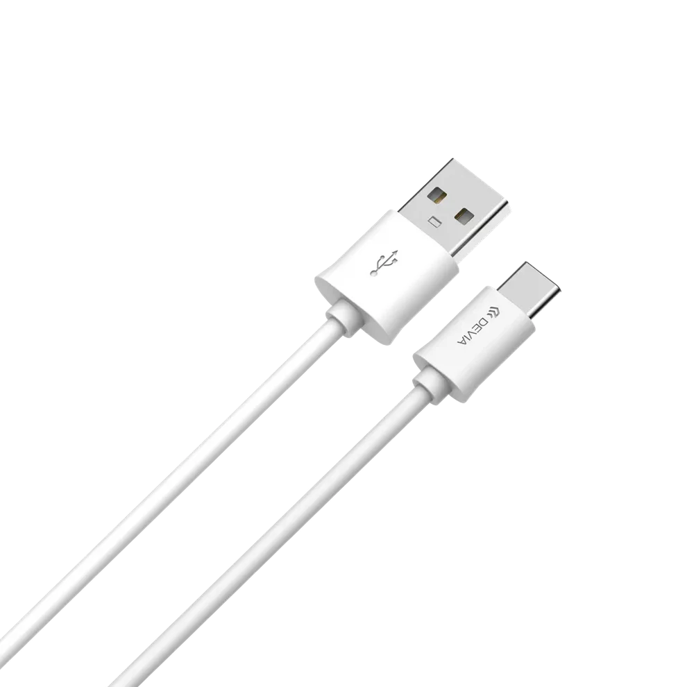 Devia Charging Cable - 2m (2.1A) USB-A to USB-C Cable - White (NOT USB-C Apple Devices)
