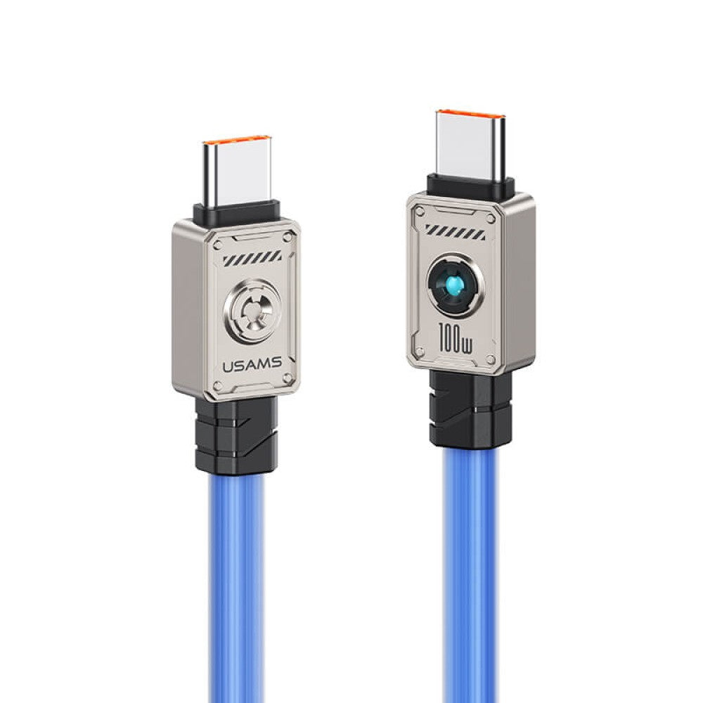 USAMS Mecha Series Type-C to Type-C 100W (1.2M / 4ft) Charging Cable - Blue