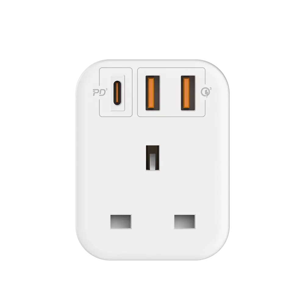 MOMAX - OnePlug - Extension Plug Socket Extender - USB-C & 2x USB - White