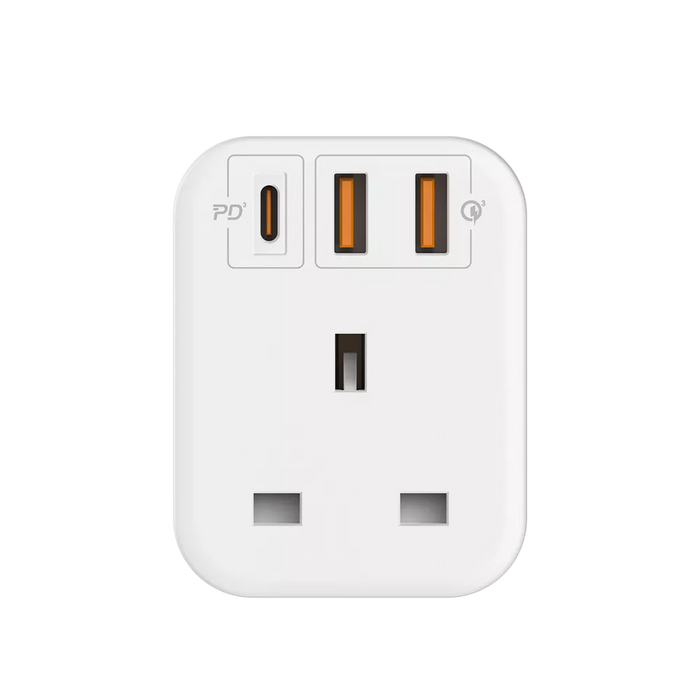 MOMAX - OnePlug - Extension Plug Socket Extender - USB-C & 2x USB - White