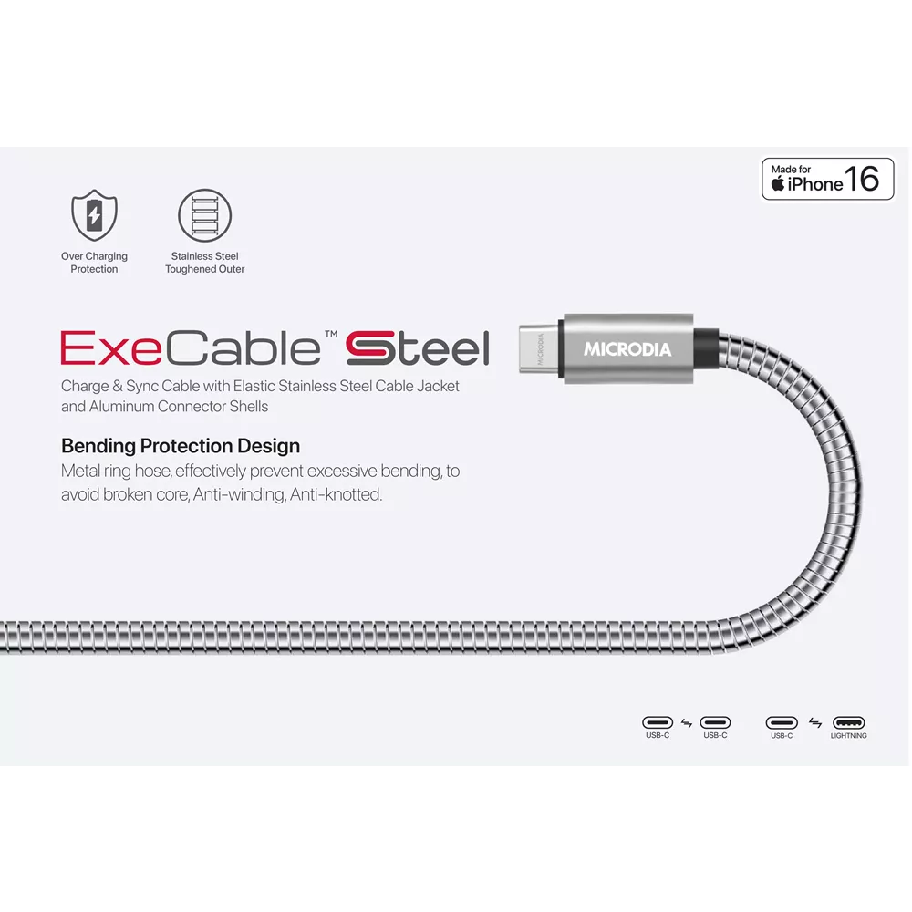 Microdia - ExeCable Steel - 1.3m - 60W Type-C to Type-C Cable