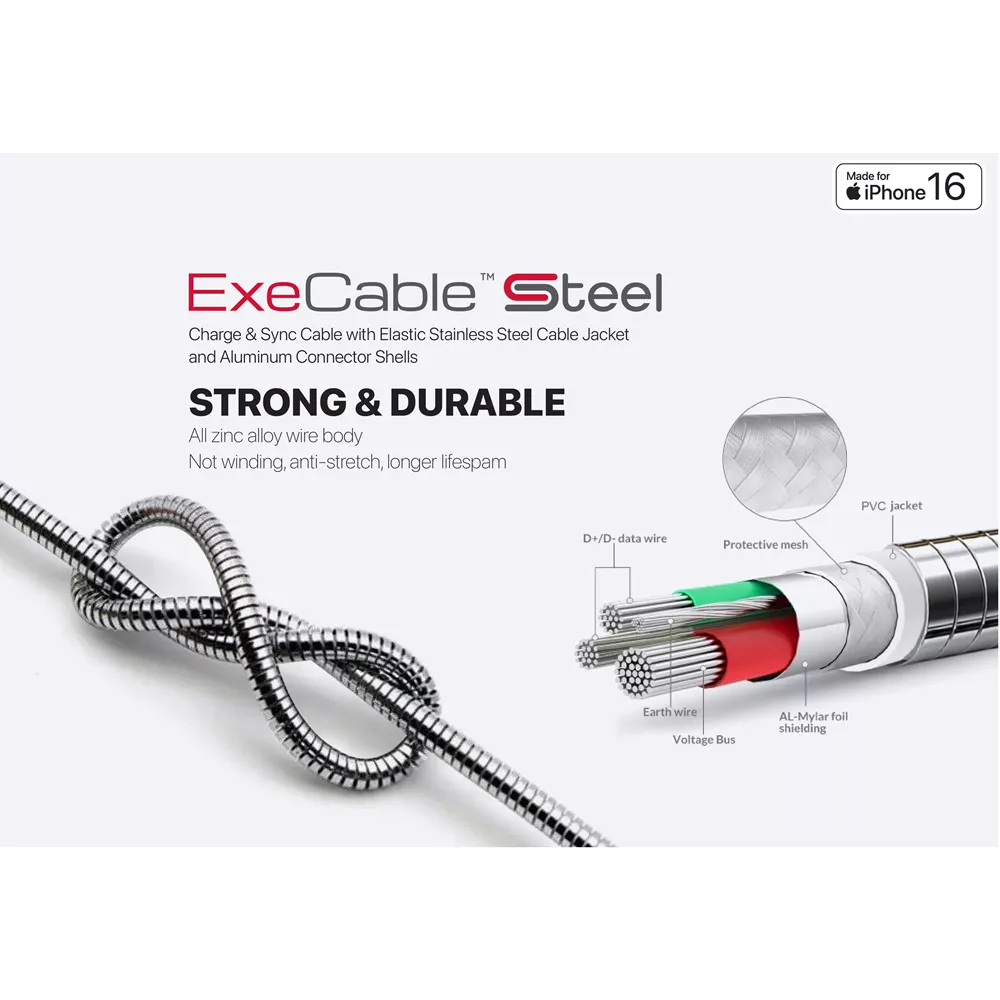 Microdia - ExeCable Steel - 1.3m - 60W Type-C to Type-C Cable