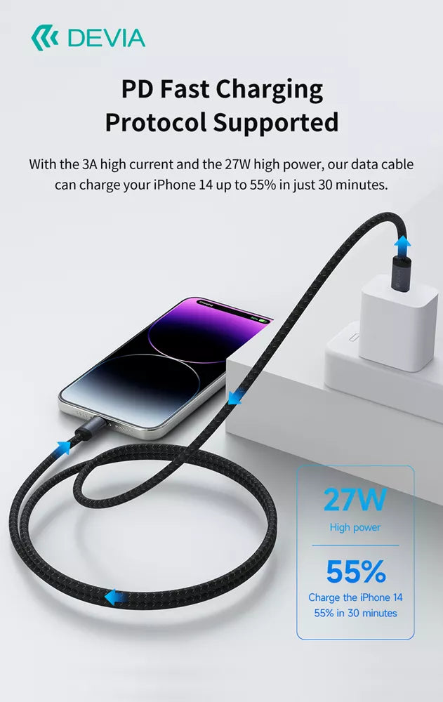 Devia - 3m (60W) Mesh Armour USB-C to USB-C Cable - Black
