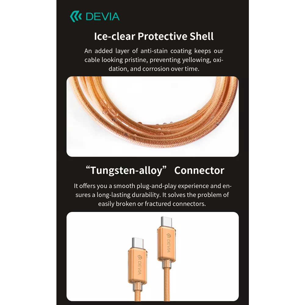 Devia - 1.5m (60W) Woven Braided Power Delivery - USB-C to USB-C Cable - Orange