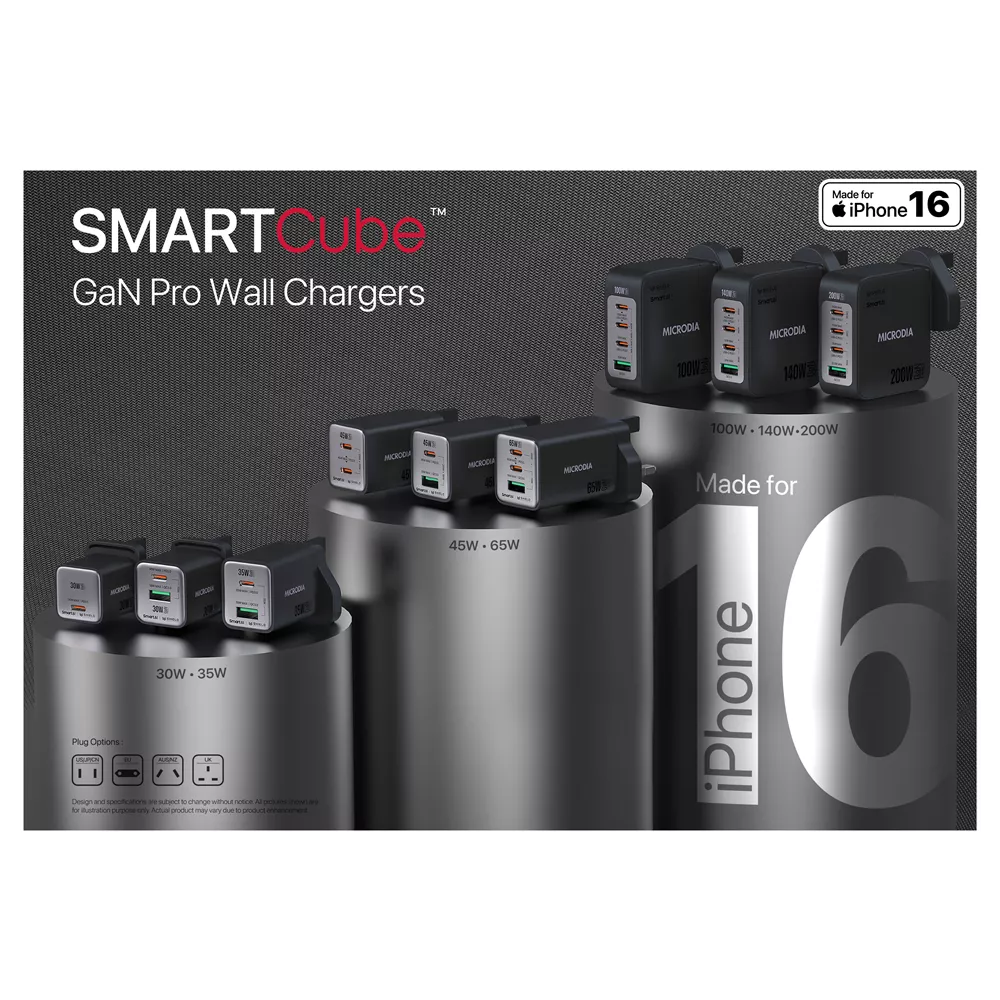 Microdia - SmartCube Nano - 35W USB-C & USB-A SmartAI PD Wall GaNPro Charger Plug - Pearl White