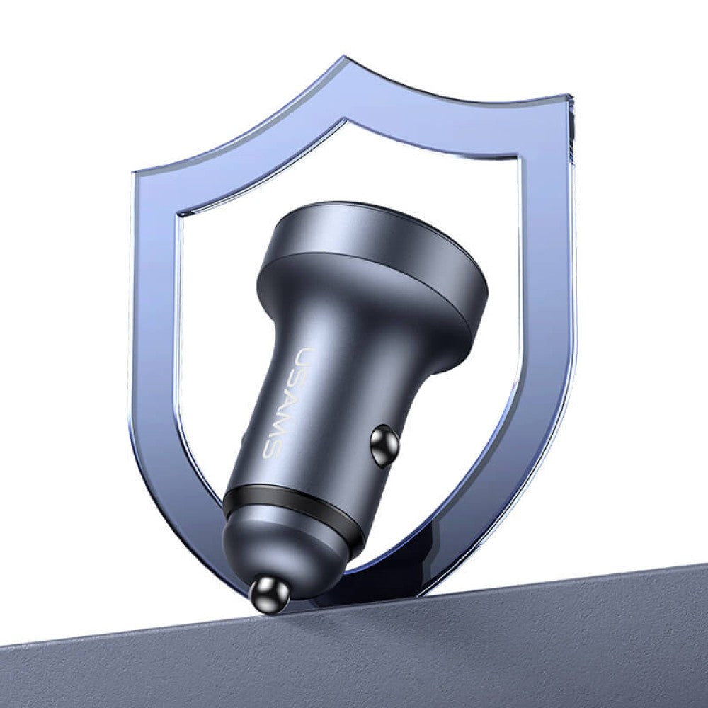 USAMS 45W USB-A & USB-C Aluminium Alloy Car Charger - Grey