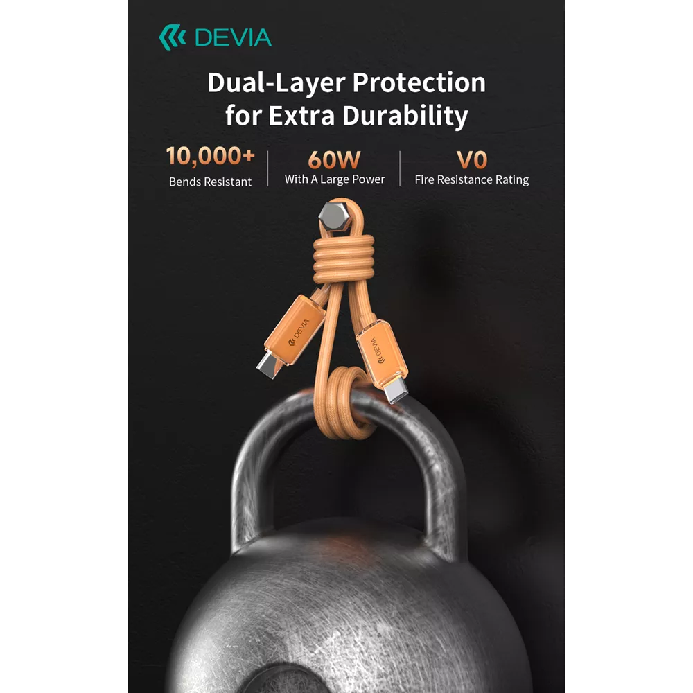 Devia - 1.5m (60W) Woven Braided Power Delivery - USB-C to USB-C Cable - Orange