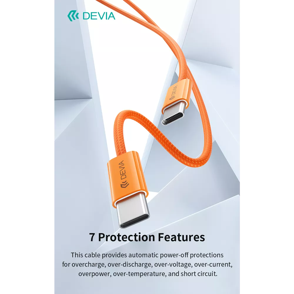 Devia - 1m (60W) Woven Braided Power Delivery - USB-C to USB-C Cable - Orange